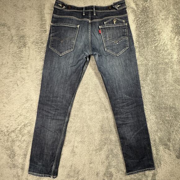 Y2K levis Jeans Mens 32x30 Low Rise Stone Rinse Adjustable Waist Flap Accent - Picture 2 of 11